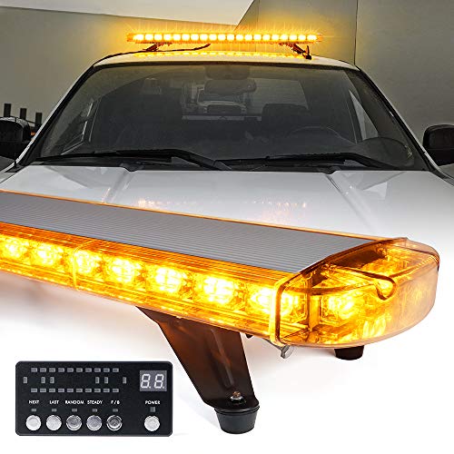 Xprite 48 Inch LED Amber Rooftop Emergency Warning Lights Bar 16 Strobe Patterns w/Adjustable Mounting Brackets for Vehicles, Security, Law Enforcement, Snowplow, Tow Trucks, Crane, Construction Cars - color: Amber