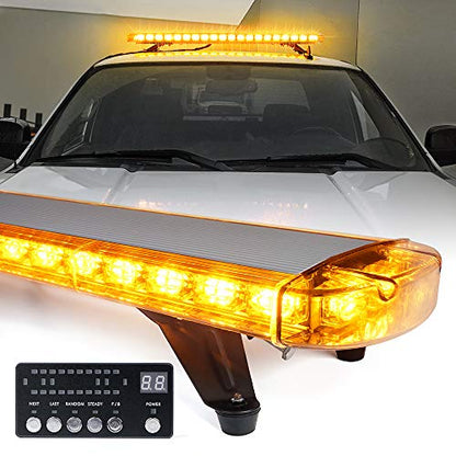 Xprite 48 Inch LED Amber Rooftop Emergency Warning Lights Bar 16 Strobe Patterns w/Adjustable Mounting Brackets for Vehicles, Security, Law Enforcement, Snowplow, Tow Trucks, Crane, Construction Cars - color: Amber