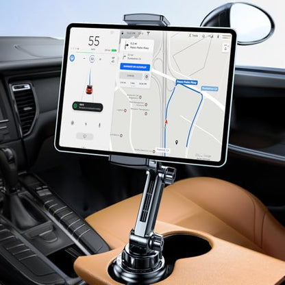 Miracase [2025 Latest Upgraded Cup Holder Tablet Mount for Car, [High-Rise Clamp Arm] Adjustable Long Neck Car Tablet Holder Compatible with iPad, Pro, Air, Mini & All 6.1-12.9" Tabs - style: Tablet Mount