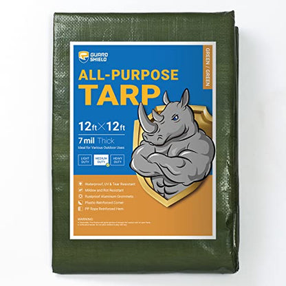GUARD SHIELD Green Tarp Waterproof 12x12 Feet Medium Duty All Purpose Poly Tarps Cover 7mil - color: Green, size: 12x12