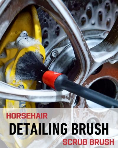 Wheel Brushes for Cleaning Wheels (4 Pro Pack)- 2X Soft Wheel Cleaning Wool Brush, Detailing Brush and Stiff Tire Brush, Scratch Free Durable Car Wheel Rim Brush Kit for Car Rim and Tire Detailing - color: Red & Black