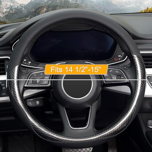 KAFEEK Carbon Fiber Steering Wheel Cover, Universal 15 inch Black,Anti-Slip, Odorless - color: Black-3, size: Standard Size[14.5"-15"]