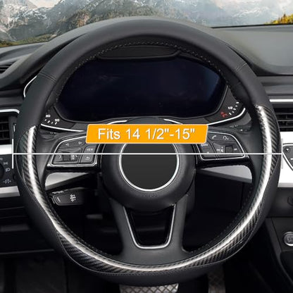 KAFEEK Carbon Fiber Steering Wheel Cover, Universal 15 inch Black,Anti-Slip, Odorless - color: Black-3, size: Standard Size[14.5"-15"]
