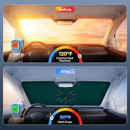 [2026 Upgraded] Econour Premium Windshield Umbrella Sun Shade | Foldable Car Window Shade for Front Windshield | Sun Blocker Visor Extender | Heat Protection for Sedans, SUVs, Trucks | Medium 57"x33" - size: Medium