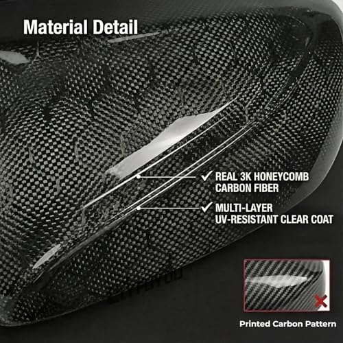 Real Carbon Fiber Side Mirror Covers Compatible with Infiniti Q50 Q50S (2014-2024), Q60 (2017-2022), Q70 (2014-2019) - Horn Style Replacement Housing Caps (Honeycomb Carbon Fiber) - style: Honeycomb Carbon Fiber