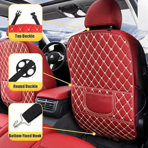Car Seat Kick Mat Protectors for Volvo XC40 XC60 XC70 XC90 2007-2025, 2Pcs Universal Leather Seat Back Anti-Kick Pad, Anti-Scratch Resistant Waterproof for SUVs Minivans, B/Black - White - color: B/Black - White
