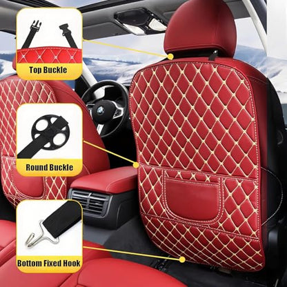 Car Seat Kick Mat Protectors for Volvo XC40 XC60 XC70 XC90 2007-2025, 2Pcs Universal Leather Seat Back Anti-Kick Pad, Anti-Scratch Resistant Waterproof for SUVs Minivans, C/Black - Red - color: C/Black - Red
