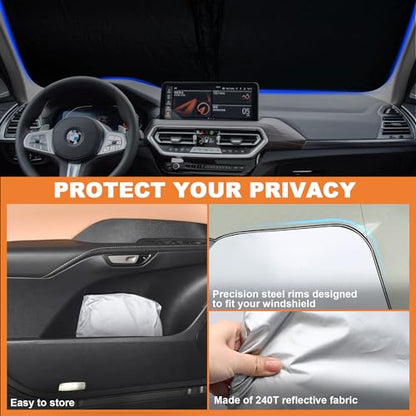 2026 Upgrade Front Windshield Sunshade fit for BMW X3 2018-2026 Reflector Foldable Car Shade Automotive Windshield Sunshades for BMW X3 Windshield Sun Shade |Keeps Your Vehicle Cool| - size: Fit for BMW X3 2018-2023