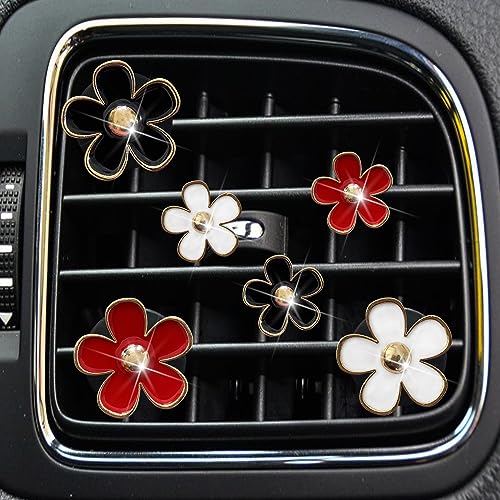 6pcs Colorful Daisy Flower Car Air Vent Clips, Car Air Outlet Freshener Clip for Auto Interior Decoration Accessories (Black White Red) - color: Black White Red