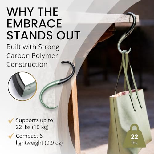 EMBRACE Purse Hook Hanger – Lightweight, Durable Teardrop S Hooks | Bag Clip Holds 22 lb Bags, Backpacks, Totes | Purse Charms for Women, Men Onyx & Mint - color: onyx/mint
