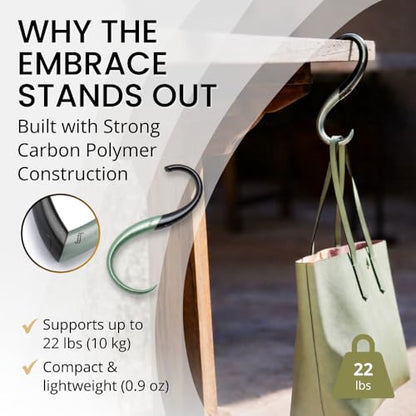 EMBRACE Purse Hook Hanger – Lightweight, Durable Teardrop S Hooks | Bag Clip Holds 22 lb Bags, Backpacks, Totes | Purse Charms for Women, Men Onyx & Mint - color: onyx/mint