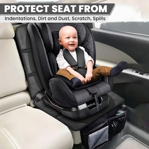Car Seat Protector for Child and Baby Car Seats, Premium Fabric Waterproof Cover with Non-Slip Backing, Thick Padding, and Storage Pockets - Universal Size for Baby, Pet, and Vehicle Protection