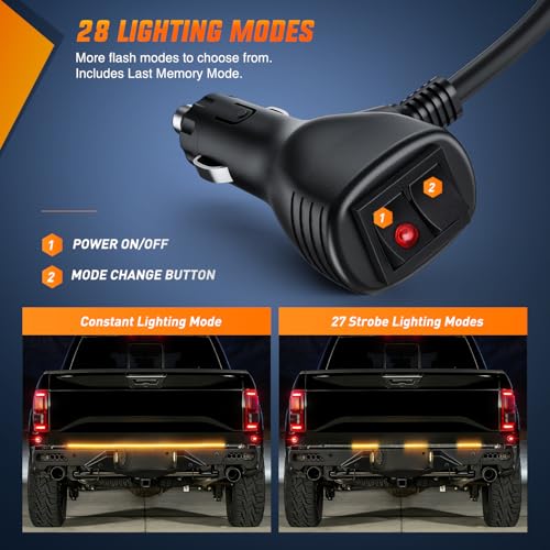 Nilight 60 Inch Truck Tailgate Strobe Light Strip Tail Emergency Bar Rear Window Warning Lamp Ultra-Bright Double Row 360 LED for Pickup Trailers Construction Vehicles Car SUV, Amber - color: 60" Tailgte Strobe Amber