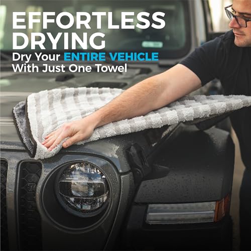 The Rag Company Gauntlet Car Drying Towel, Ultra-Absorbent 70/30 Blend Korean Microfiber, Dries Vehicles Faster Without Scratching, 900 GSM, 30x36 Inches, Ice Grey/Grey, 1-Pack - size: 30in x 36in