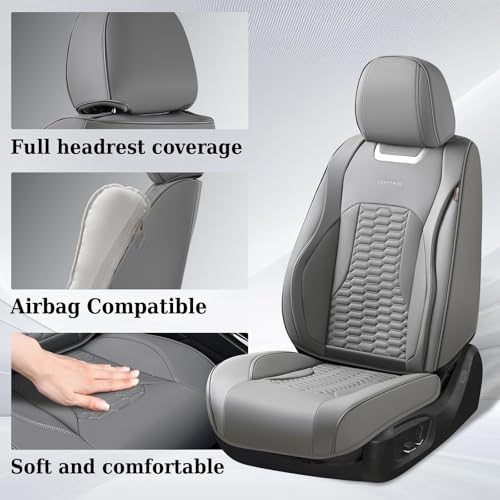 Coverado Seat Covers Full Set, Luxury Leather Car Seat Covers, Waterproof Automotive Car Seat Covers Universal Fit for Most Sedans, SUVs, Pick-up Trucks(Gray) - color: Gray, size: FullSet