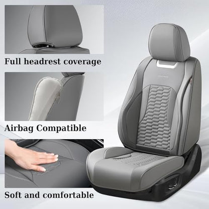 Coverado Seat Covers Full Set, Luxury Leather Car Seat Covers, Waterproof Automotive Car Seat Covers Universal Fit for Most Sedans, SUVs, Pick-up Trucks(Gray) - color: Gray, size: FullSet