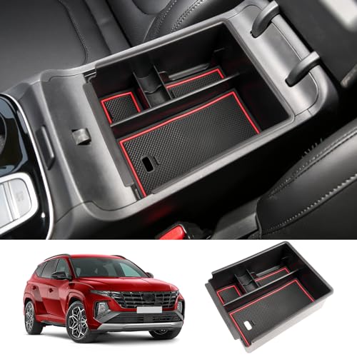 LUWU 2025 2026 Hynudai Tucson Center Console Organizer 2022-2026 Tucson NX4 Armrest Storage 2026 Tucson Console Organizer Tray Tucson SE/SEL/XRT Armrest Organizer 2025 2026 Tucson Accessories (Red) - color: for Automatic 2025 Tucson SEL/SE/XRT Red