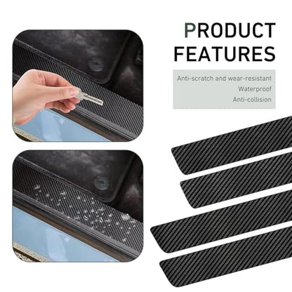 Car Door Sill Protector, Carbon Fiber Scratch-resistant & Anti-slip Door Sill Protector Strips, Stylish Sporty Vehicle Decal Accessories, for Most Vehicles, Sedans, SUVs (Black)