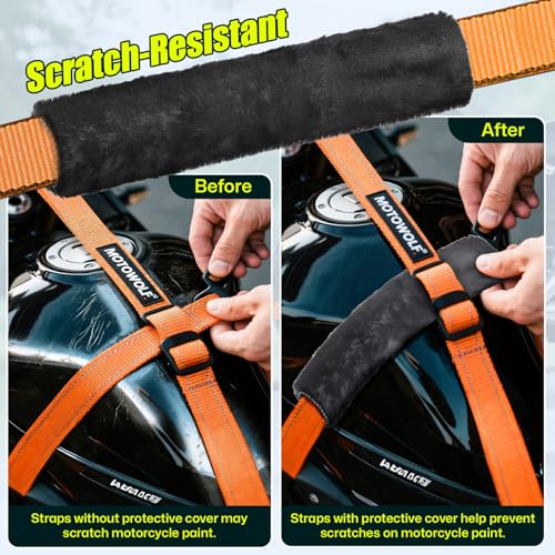 6 PCS Motorcycle Tie Down Straps Soft Loop Covers, Artificial Wool Plush Soft Covers, Easy to Install, Protect Paint and Chrome Surfaces from Scratche During Motorcycle Transport -Black