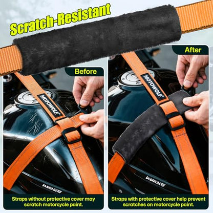 6 PCS Motorcycle Tie Down Straps Soft Loop Covers, Artificial Wool Plush Soft Covers, Easy to Install, Protect Paint and Chrome Surfaces from Scratche During Motorcycle Transport -Black