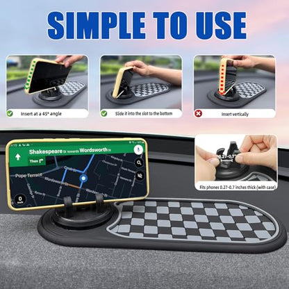 2 Pack Newly Upgraded Anti Slip Mat for Car Dashboard with Improved Phone Holder,Multifunctional Car Anti-slip Mat,360°Rotating Phone Mount,Multi-functional Support Anti-slip Pad for Sunglasses,Keys