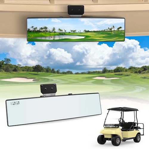 10L0L Wide View Mirror for EZGO, Golf Cart, Yamaha Universal Golf Car Mirror (Anti-Glare Blue Tinted) - style: Anti-Glare Blue Tinted