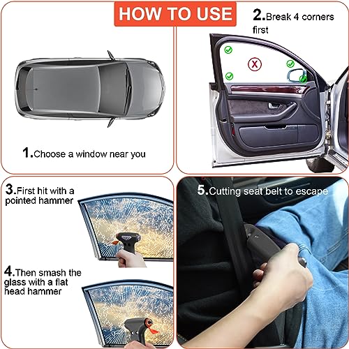 THINKWORK Car Safety Hammer, 3-in-1 Emergency Escape Tool with One Second Window Breaker and Seat Belt Cutter, Safety Emergency Car Escape Tool for Car, Office, Home, Black - color: Black