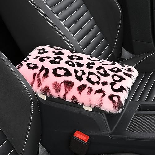 Genuine Sheepskin Center Console Cover Pad Genuine Furry Fluffy Wool Fur Car Armrest Cover Protector Universal Fit for SUV/Truck/Car - color: Shearling-Pink Leapord