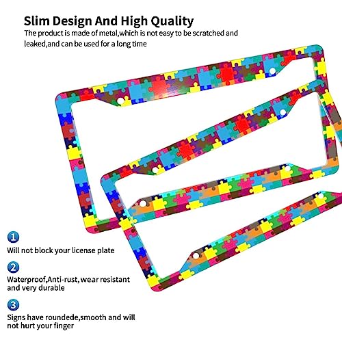 Colourful Autism Puzzle License Plate Frame 2 Pack License Plate Holder Universal Aluminum License Plate Cover Car Accessories for Men Women - color: Colourful Autism Puzzle