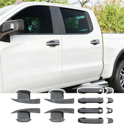 12Pcs Exterior Door Handle Cover Front Rear Driver & Passenger Side and Door Bowl Compatible with 2019-2025 Chevy Silverado GMC Sierra 1500 20-25 2500 3500 (Carbon Fiber) - color: Carbon Fiber