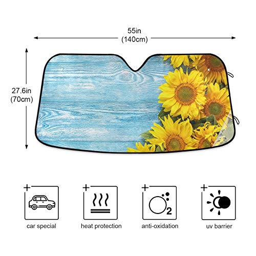 Sunflowers Teal Blue Turquoise Wood Car Windshield Sun Shade Blocks UV Rays Sun Visor Protector Foldable Sun Reflector to Keep Your Vehicle Cool - color: Flower 3