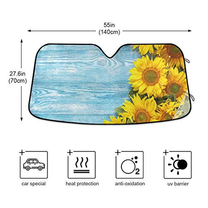 Sunflowers Teal Blue Turquoise Wood Car Windshield Sun Shade Blocks UV Rays Sun Visor Protector Foldable Sun Reflector to Keep Your Vehicle Cool - color: Flower 3