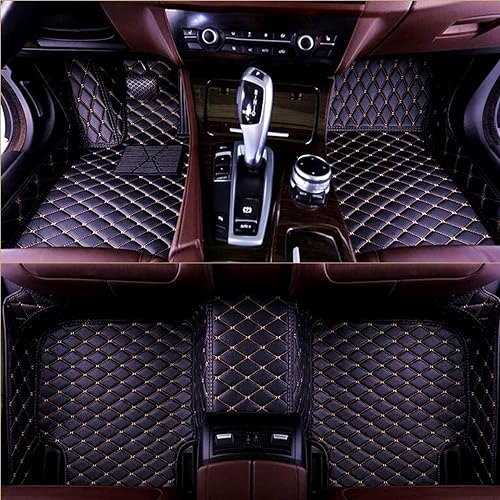 Custom Making Car Floor Mats for 96% Car Model Luxury Leather All Weather Waterproof Anti-Skid Full Coverage Liners (Black mat Gold line) - color: black mat gold line