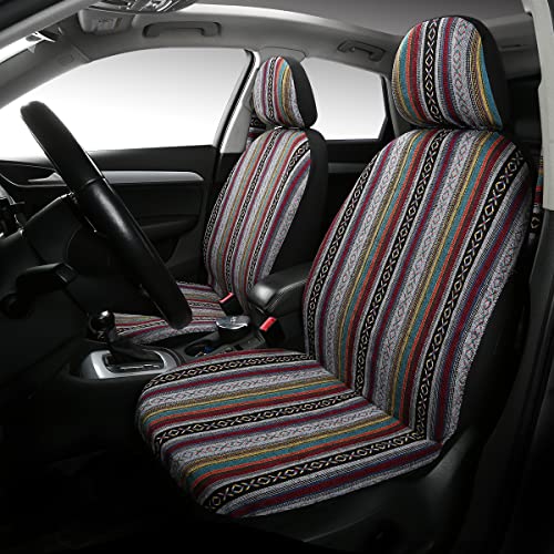 Baja Saddle Blanket Car Seat Covers 4PCS Front, Breathable and Washable Striped Woven Automotive Vehicle Seat Cover, Universal Seat Cover for Sedan, SUV, Truck, Airbag Compatible - color: Baja Inca, size: Front