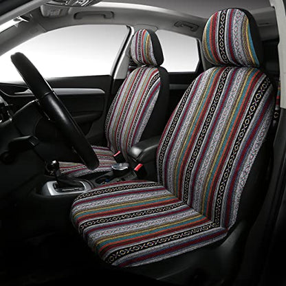 Baja Saddle Blanket Car Seat Covers 4PCS Front, Breathable and Washable Striped Woven Automotive Vehicle Seat Cover, Universal Seat Cover for Sedan, SUV, Truck, Airbag Compatible - color: Baja Inca, size: Front
