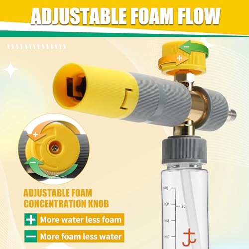 JOEJET Pressure Washer Gun with Mini Foam Cannon Dual Connector, Dual-Purpose Switch Spray Gun with 5 Power Washer Nozzle Tips, Dual Wand Foam Cannon, 1/4” Quick Connector - size: 100 ml