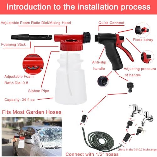 LIANXIN Car Wash Kit - Car Cleaning Kit,Car Wash Kit with Foam Gun, Microfiber Sponge and Towels,Tire Brush, Collapsible Bucket,Car Wash Foam Gun - size: XXL-30