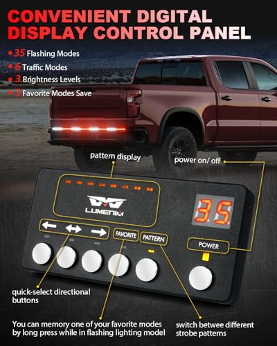 LUMENIX 49" Inch Strobe Light Strips, Back Window | Tailgate White Red Warning Emergency Flashing Firefighter Double Row LED Strip Flexible Lights Bar w/Controller for Fire Trucks POV Vehicles - 1PC - color: White Red
