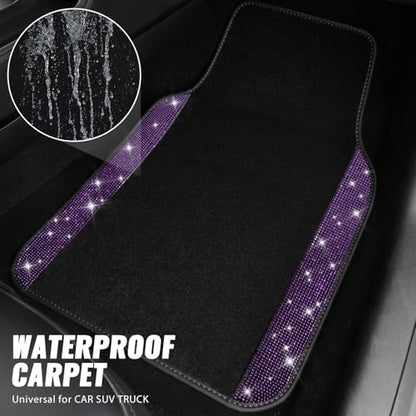 CAR PASS Bling Rhinestones Diamond Car Floor Mat, Crystal Sparkly Shining Glitter Carpet, Waterproof Anti-Slip PVC Heel Pad Universal Fit Interior Set SUV,Sedan,Van,4pcs Girl Women Men Violet Purple - color: Violet Diamond