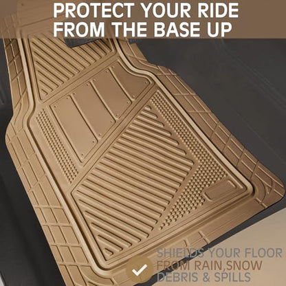 CAR PASS Heavy Duty Rubber Floor Mats Gray Car Mats Full Set with Trunk Cargo Liner - Universal Waterproof Floor Mats for Car SUV Truck, Durable All Weather Automotive Liner Mats (All Beige) - color: Beige Cargo Liner