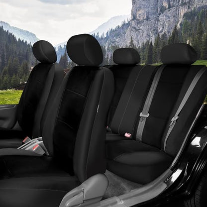 FH Group Car Seat Covers Full Set Neoprene - Universal Fit, Automotive Low Back Front Seat Covers, Airbag Compatible, Split Bench Rear Seat, Washable Seat Cover for SUV, Sedan Black - color: Black, style: Full Set
