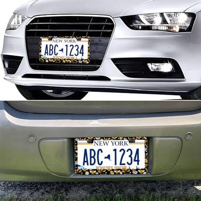 Bee Honeycomb and Flowers License Plate Frames, 2 Pack Bee Honeycomb Flower Car Plate Frame, Stainless Steel License Plate Holders Covers with Free Screws Fasteners Caps (Bee Flowers) - color: Bee flowers