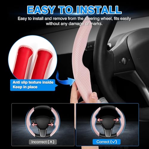 Shademax Custom-Fit for Tesla Steering Wheel Cover, Tesla Model Y / 3 2017-2025 (Fit Model Y Juniper 2026/ Model 3 Highland) Carbon Fiber Steering Wheel Cover for Tesla Model Y / 3 Accessories (Pink) - color: B-Pink