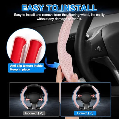 Shademax Custom-Fit for Tesla Steering Wheel Cover, Tesla Model Y / 3 2017-2025 (Fit Model Y Juniper 2026/ Model 3 Highland) Carbon Fiber Steering Wheel Cover for Tesla Model Y / 3 Accessories (Pink) - color: B-Pink