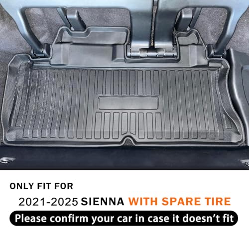 KUST Cargo Liner for Toyota Sienna 2021-2025 (with Spare Tire), Rear Trunk Cargo Mat All Weather Protection TPE Rubber Raised Edge - size: For 2021-2025 Sienna | Trunk Mat