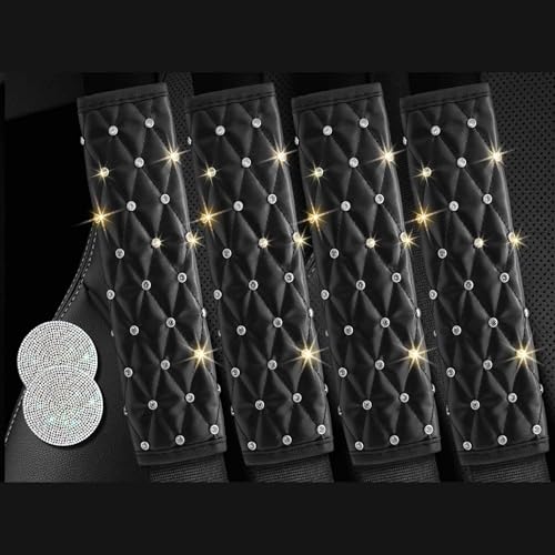 4PCS Bling Car Seatbelt Strap Covers for Women Girls - Crystal Rhinestone Velvet Shoulder Pad Protector - Diamond Shine Safety Shoulder Pad, Car Decor Interior Accessories - color: B-Crystal 4.1