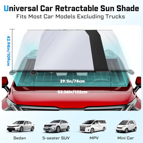 KUST Upgraded 2 Pack Retractable Automotive Sunshade Car Window Sunshades (Not fit for Truck), Adjustable Auto Thickened Sunshade, Car Accessories for All Season, Black and Silver, Blocks UV Rays - size: Universal Automatic Sunshades