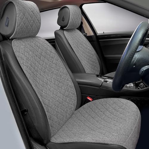 BOPUOVRE Linen Car Seat Covers Front Seat Covers Breathable Cloth Fabric Car Seat Protector - Universal Fit for Cars, Vans, SUVs, Trucks - 2 Units - Gray - color: Gray