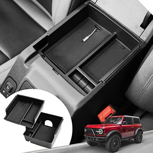 Mabett Console Organizer Tray for Bronco Accessories, Armrest Storage Box fit Bronco 2021 2022 2023 2024 2/4-Door with Non-Slip Mat Black (Not Fits 2025 Verison) - color: V2 New Upper Tray + Lower Tray