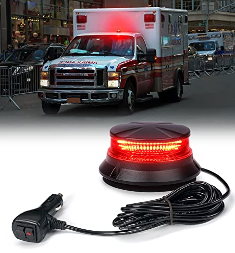Xprite LED Rotating Beacon Light, 4.5Inch Super Bright Forklift Strobe Lights w/Magnetic Base for 12-24V Construction Truck Patrol Car Tractor Golf Carts-Red - color: Red